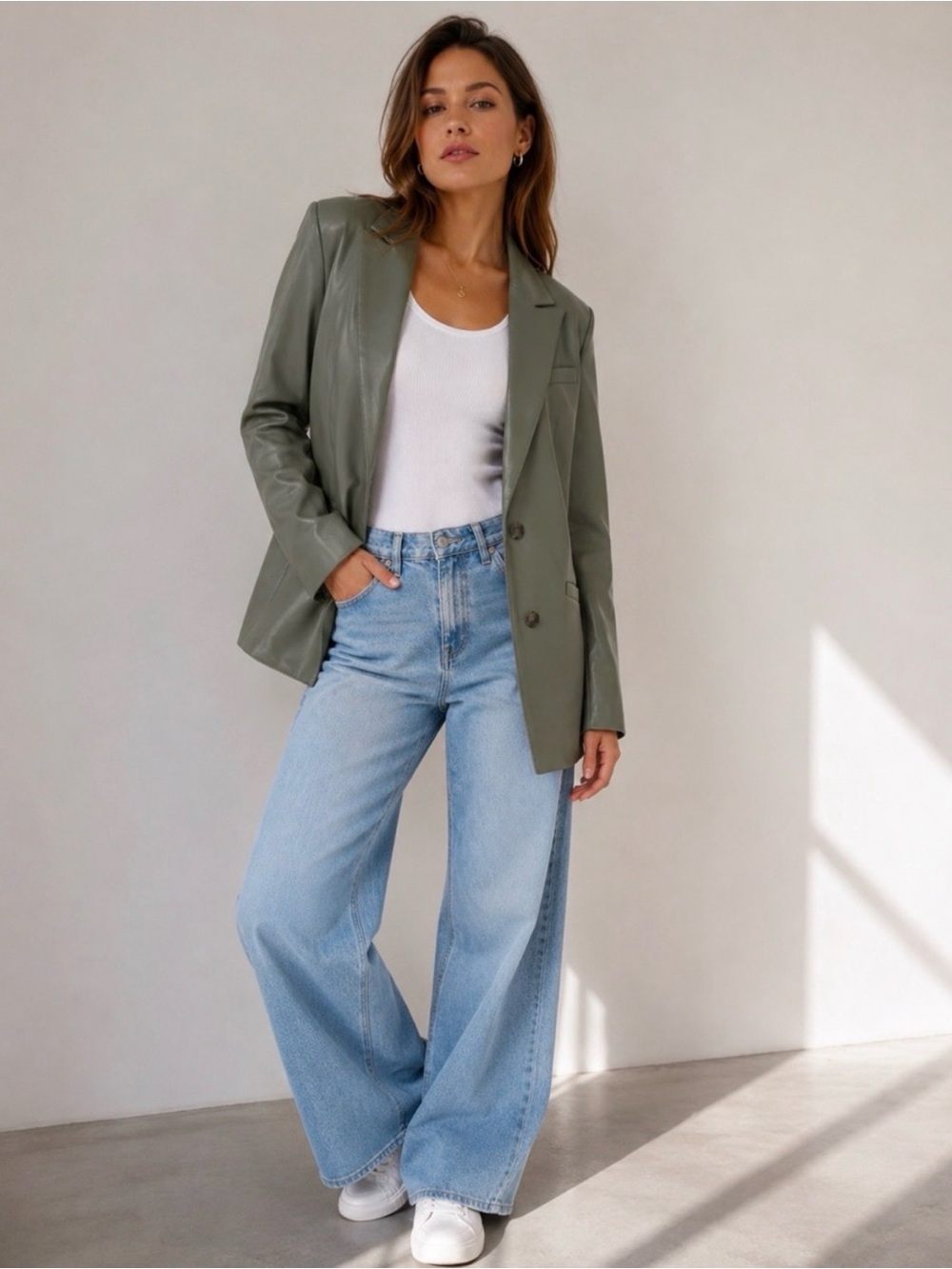 Levi's Sage Green Leather Blazer Jacket